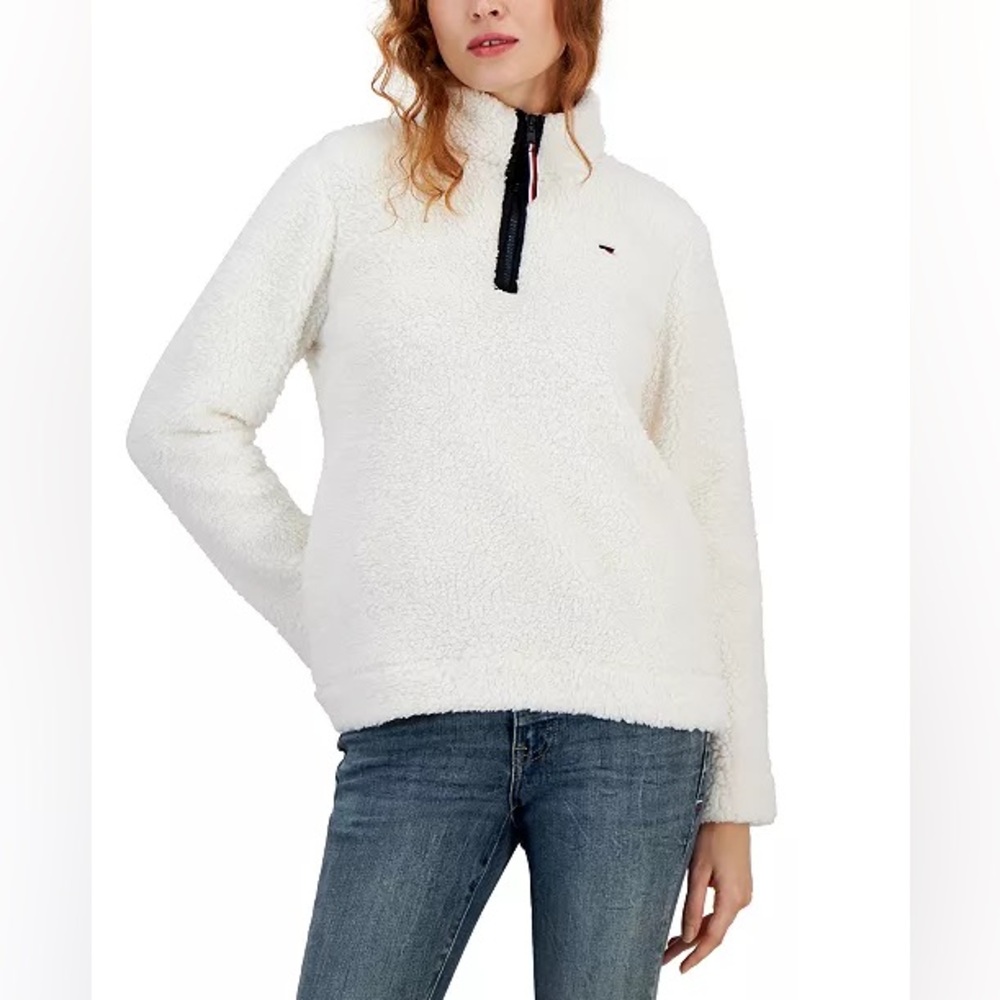 Tommy Hilfiger Women's 1/4-Zip Sherpa‎ Logo Pullover - Picture 3 of 5